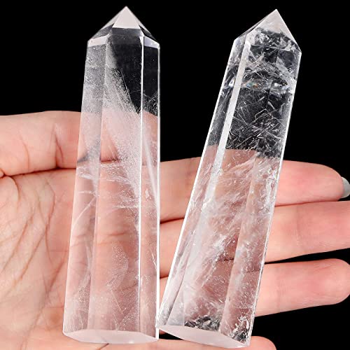 LAIDANLA Clear Quartz Healing Crystals Wands 354 Polishing Natural Reiki Energy Wand Stone Hexagonal Point Large Crystal Gemstones for Meditation Therapy Crystal Grid Decoration 1Pcs